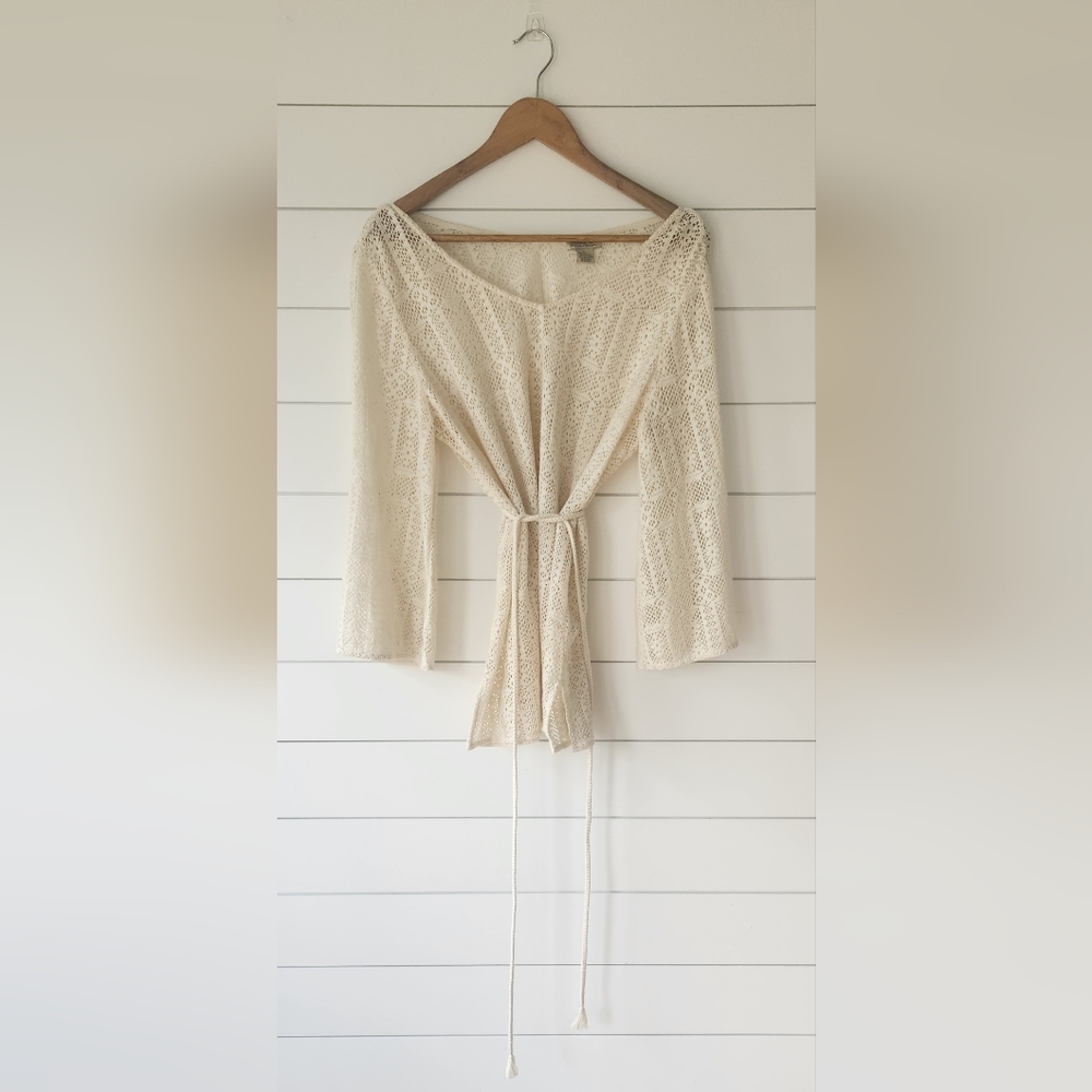 Lucky Brand Bohemian Style Size Large Cream Colored Knited Shirt